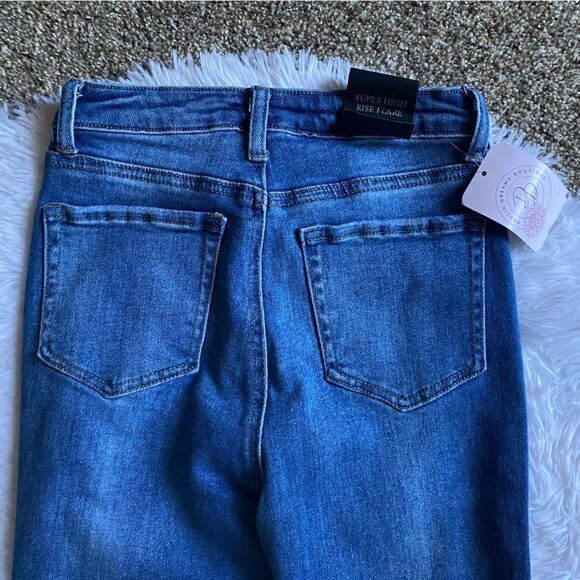 Nina Rossi Jeans Super High Rise Flare Long New Distressed Women’s Size 5 - Picture 4 of 11